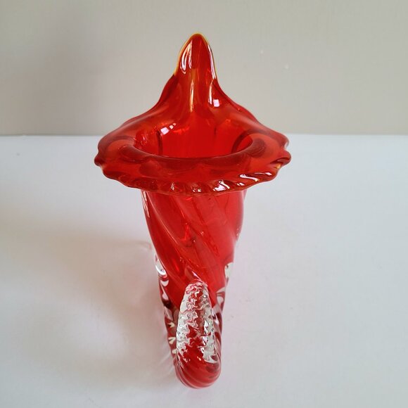 Murano Art Glass Cornucopia Jack in the Pulpit Red and Clear Vase. MCM decor. - Picture 11 of 14